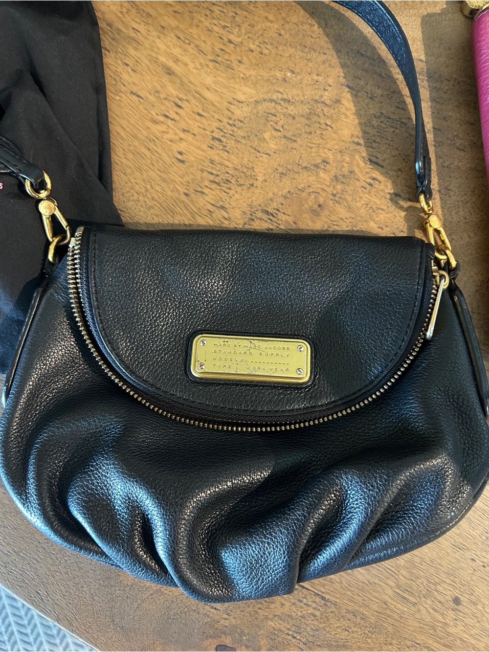Marc by Marc Jacobs Black Leather Crossbody with Gold Hardware